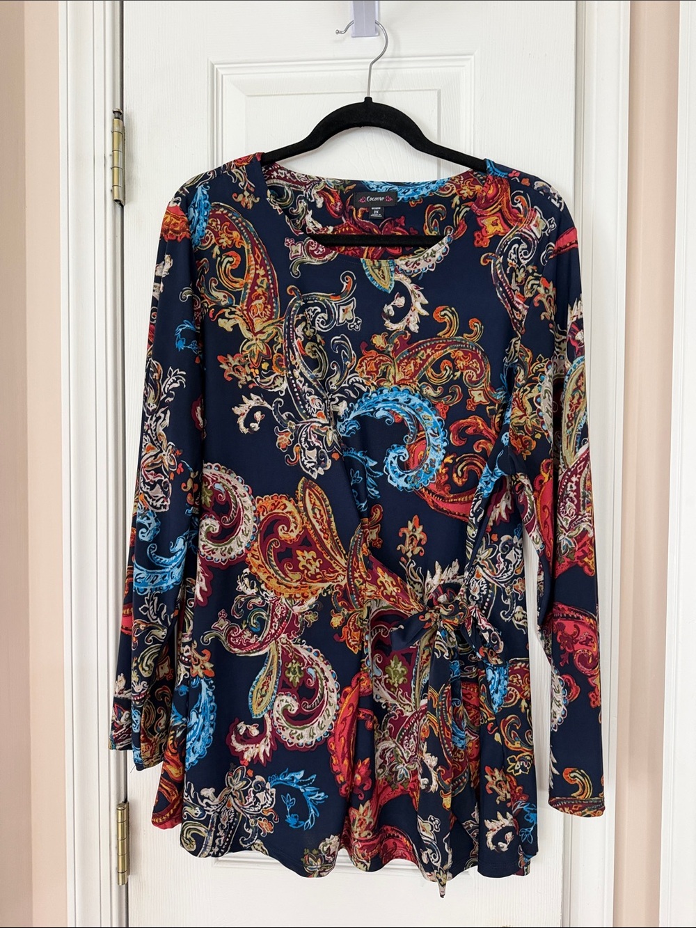 Cocomo Paisley Print Tie-Waist Top - Navy Multi, Size XXL